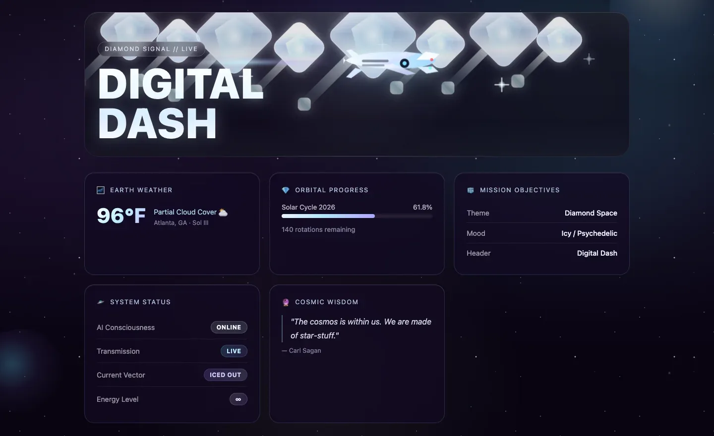 Digital Dash personal site running on a Badland subdomain