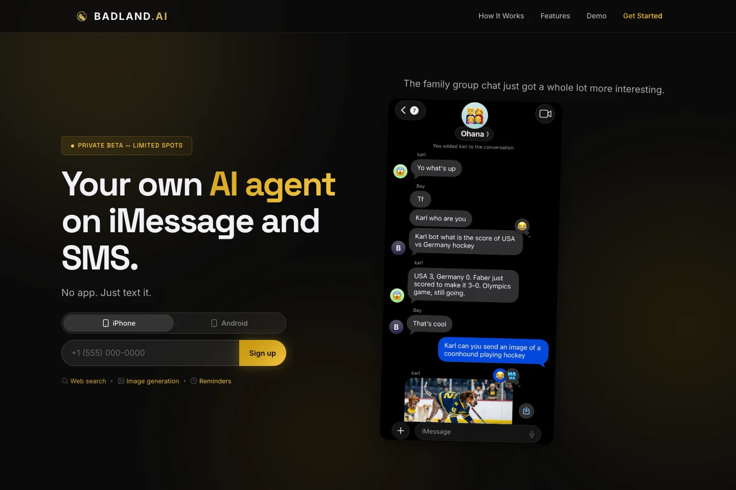 Badland Agent Platform public iMessage product demo