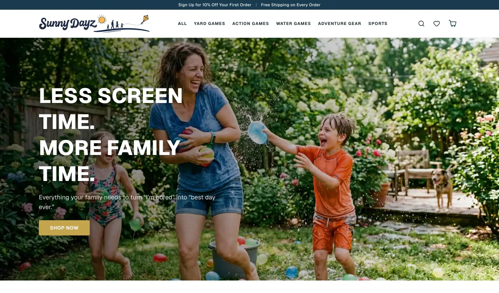 Sunny Dayz storefront homepage
